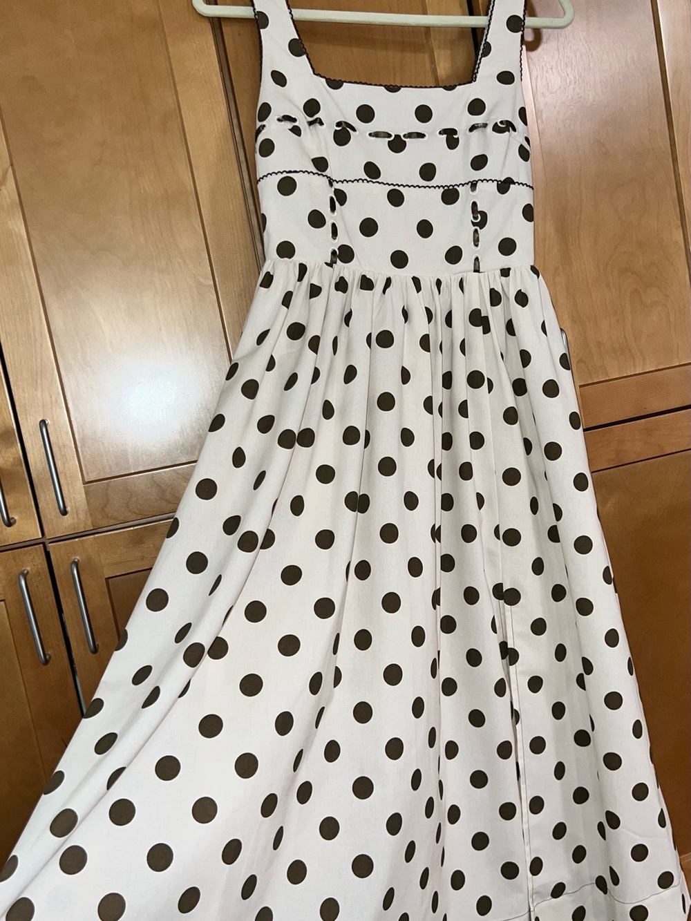 Jacqui E Cream Dress with Brown Polka Dots - Picture 4 of 7